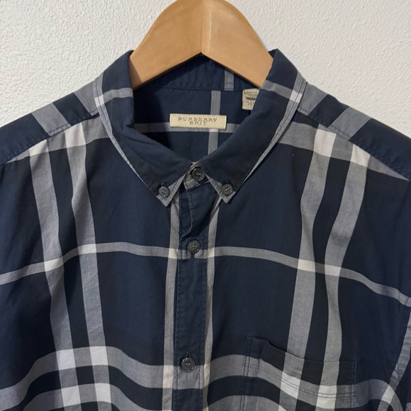 Burberry Brit Nelson Check Long Sleeve Sport Button Down Shirt Navy Trim Fit-XXL - Picture 4 of 12